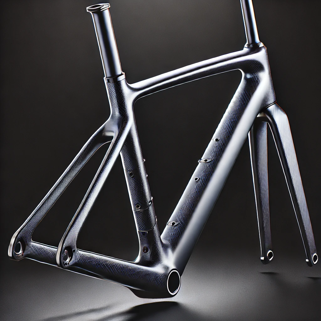 DALL·E 2025 03 03 16.39.16 A high quality road bicycle frame without branding. The frame is sleek aerodynamic and lightweight featuring a modern carbon fiber structure with a